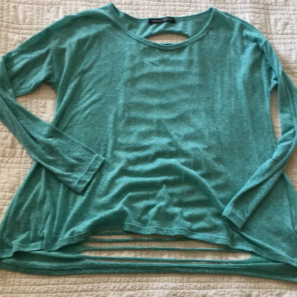 Teal long sleeve T-shirt with shredded back